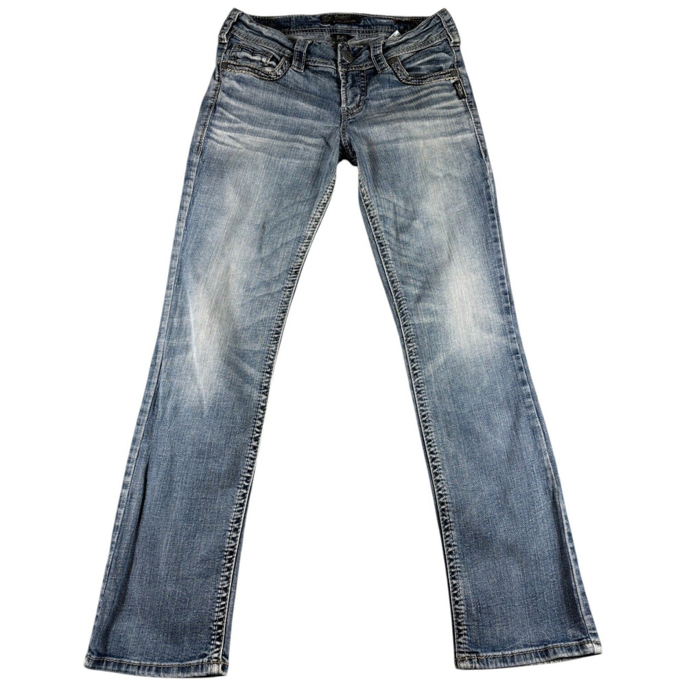 Silver Jeans Co. Suki Baby Boot Womens 28/31 Blue Whiskering Denim Super Stretch